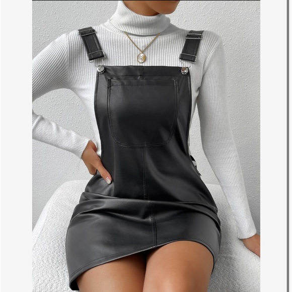 Black Faux Leather PU Vegan Jumper Dress - Picture 2 of 8